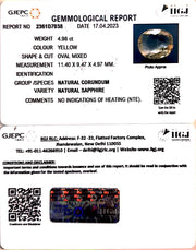 4.98/CT Natural Ceylonese Pukhraj with Govt Lab Certificate-YELSA9W